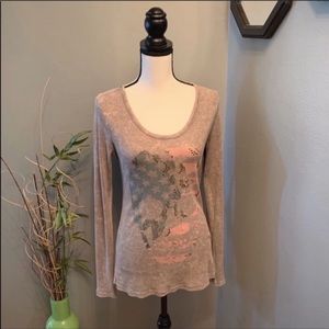 Daytrip gray thermal weave long sleeve top